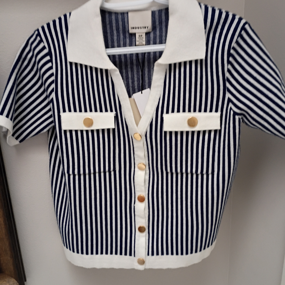 Women  Striped Navy and White Cardigan